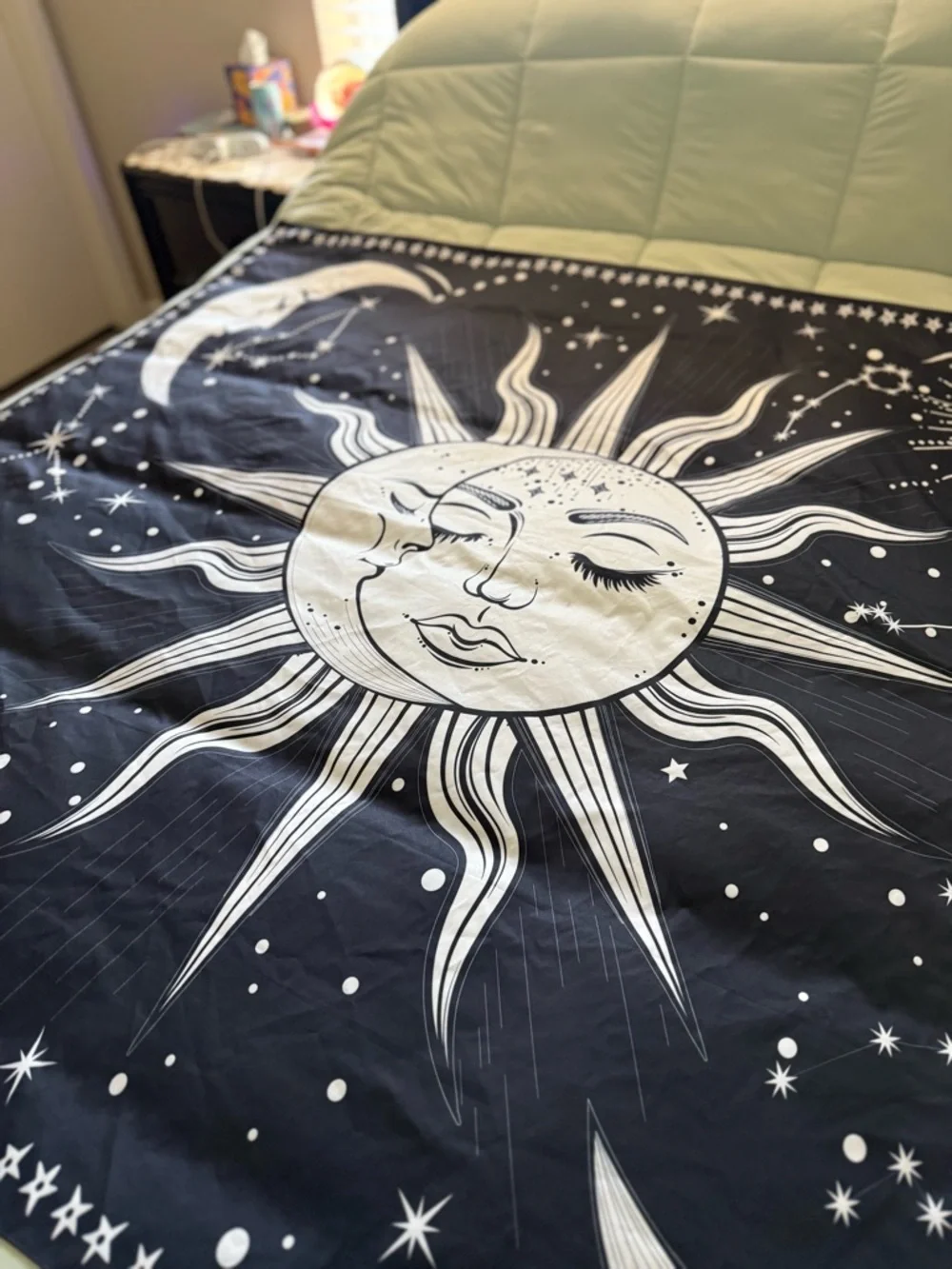 Celestial Sun and Moon Tapestry Throw in Black and White